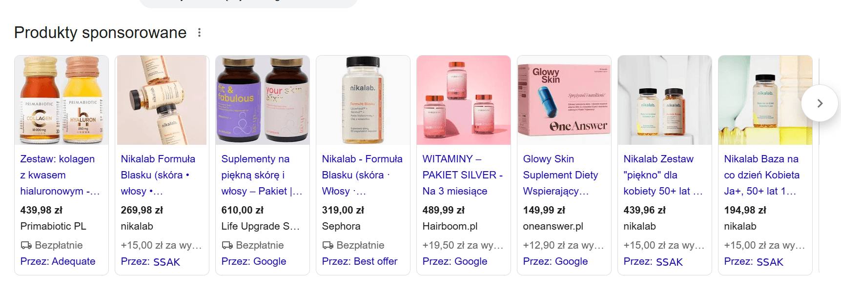 Reklamy Google Shopping emitowane przez porównywarkę CSS SSAK